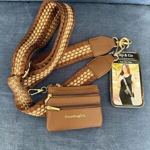 NWT Save The Girls Clip & Go in Brown & Cream Travel Wallet and Phone Case Clip